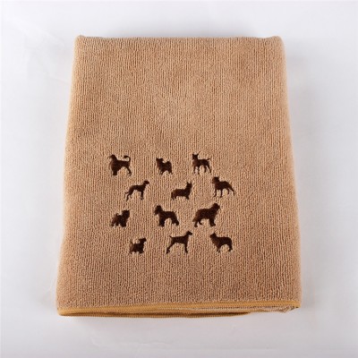 brown pattern embroidery pet drying microfiber dog towel