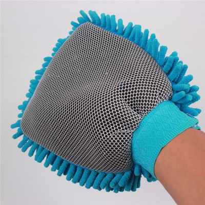 for car cleaning or other washing chenille blue wash mitt